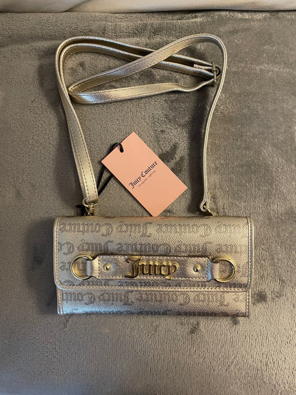 Juicy Couture‎ Metallic Silver Crossbody Wallet Bag